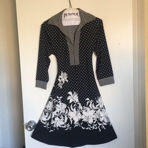 BCBG detailed black and white floral dress
